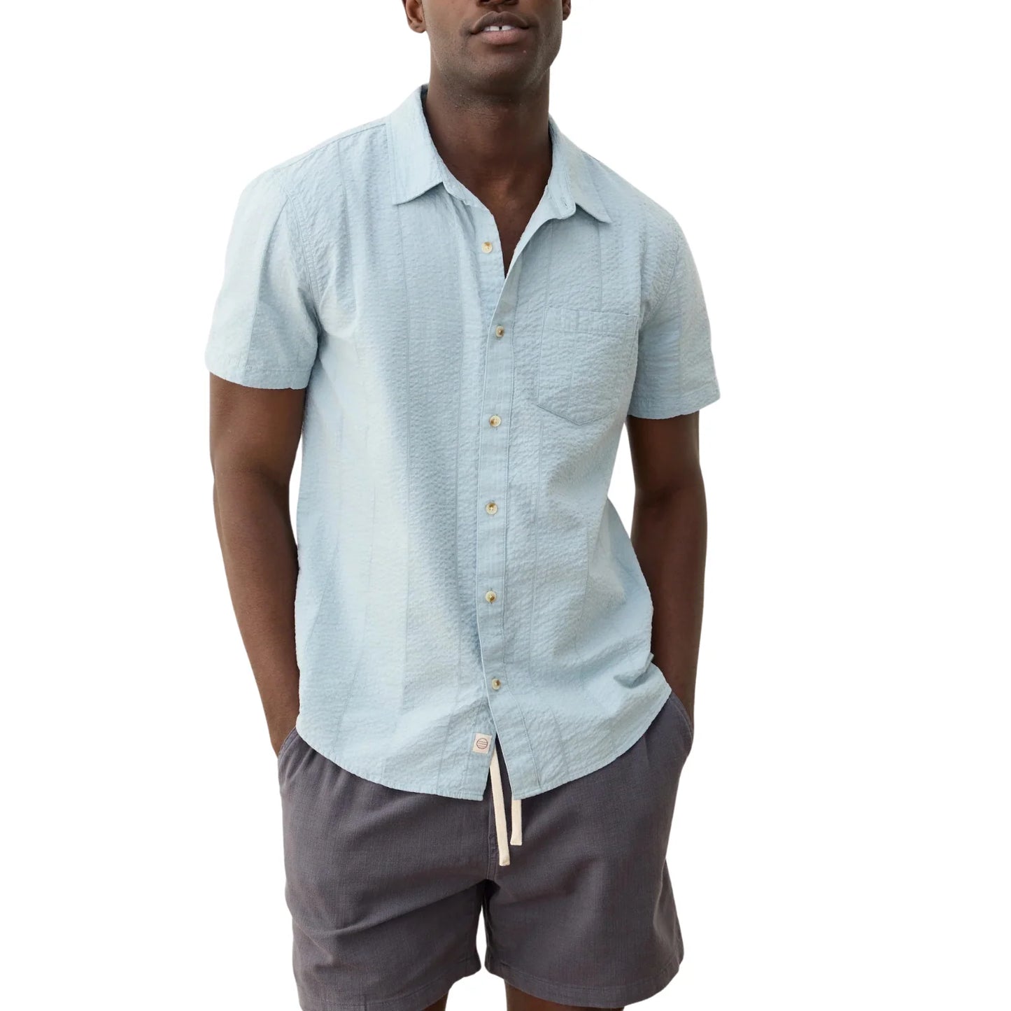 Marine Layer - MARINE LAYER SEERSUCKER CLASSIC SHIRT IN STERLING BLUE - Rent With Thred