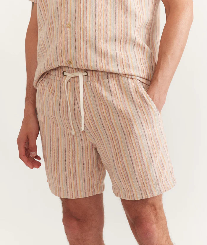 Marine Layer - MARINE LAYER 6" SATURDAY TEXTURED BEACH SHORT IN WARM MULTI STRIPE - Rent With Thred