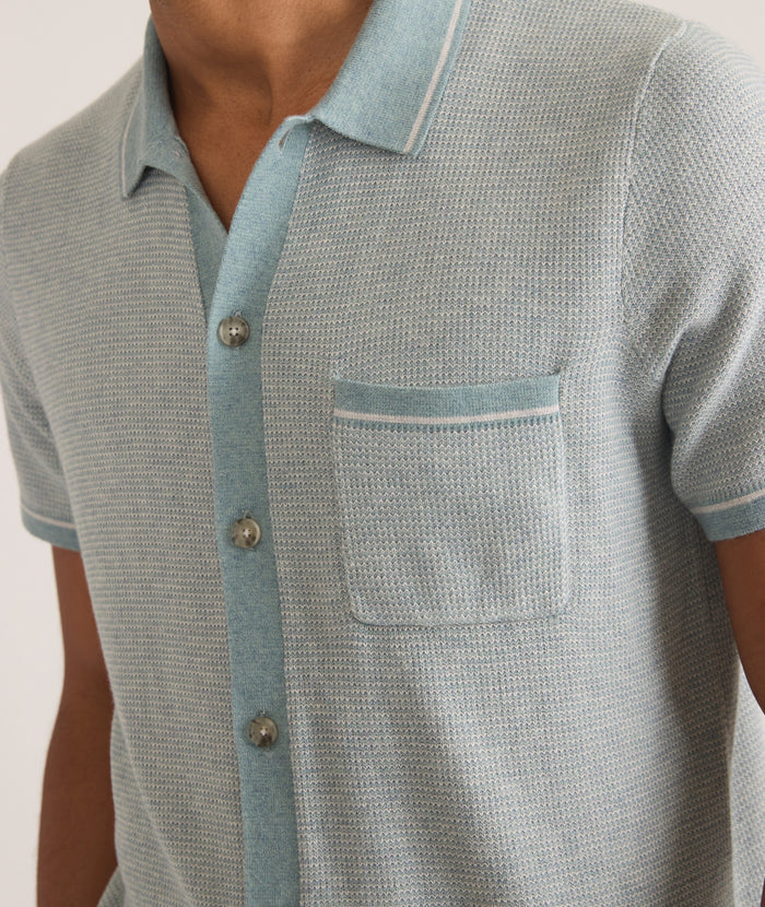 Marine Layer - MARINE LAYER WYATT SWEATER BUTTON-DOWN IN TOPAZ/VAPOR - Rent With Thred