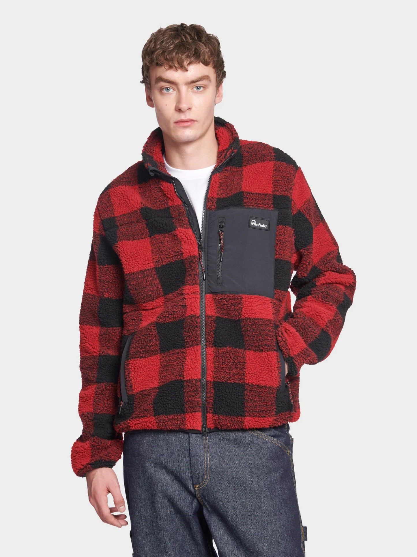 PENFIELD MATTAWA BORG FLEECE JACKET IN BLACK CHECK