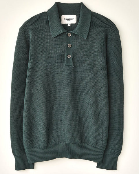 Corridor - CORRIDOR LONG SLEEVE SLOUCHY POLO IN GREEN - Rent With Thred
