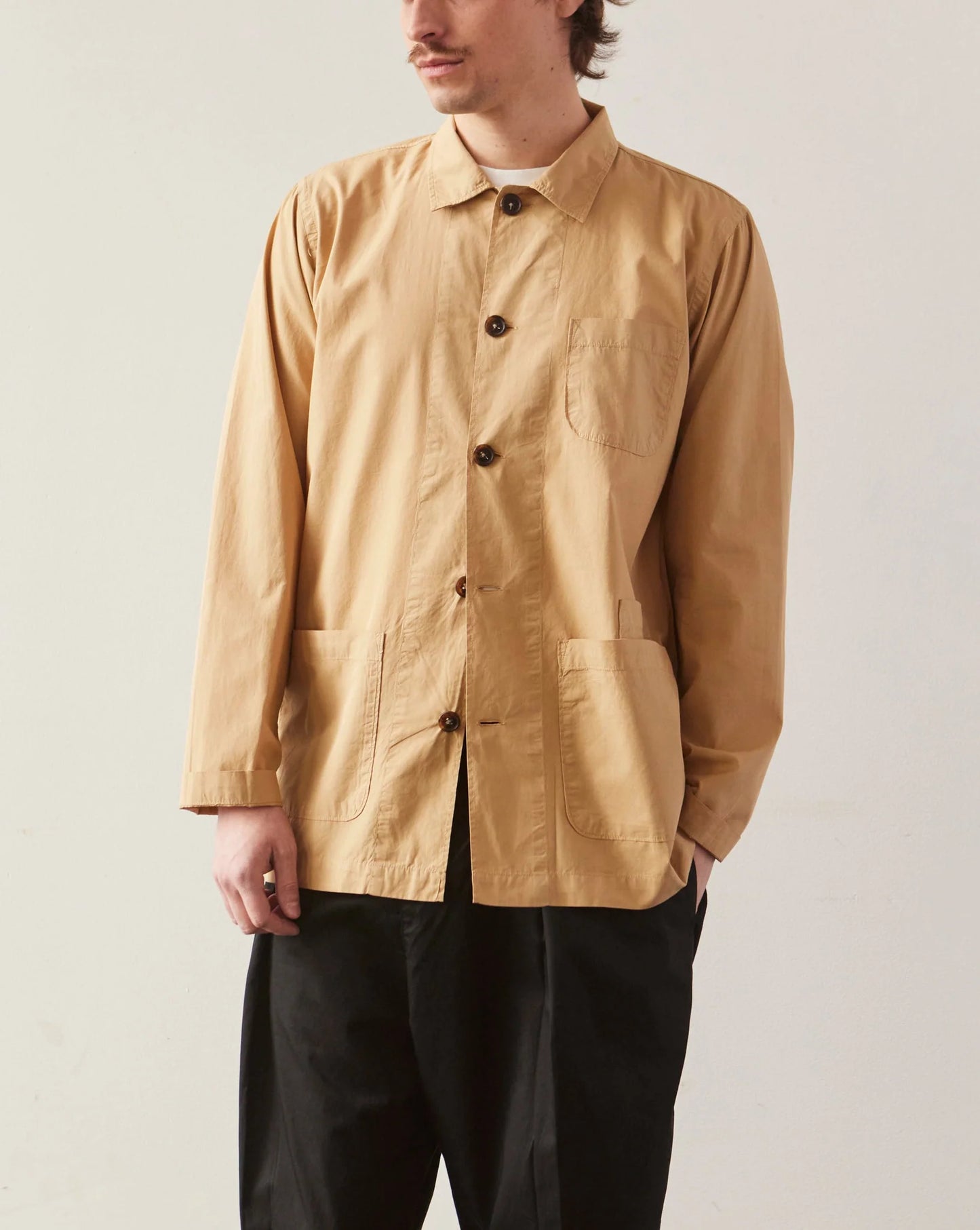 Universal Works - UNIVERSAL WORKS BAKER’S ORGANIC POPLIN OVERSHIRT IN SAND - Rent With Thred