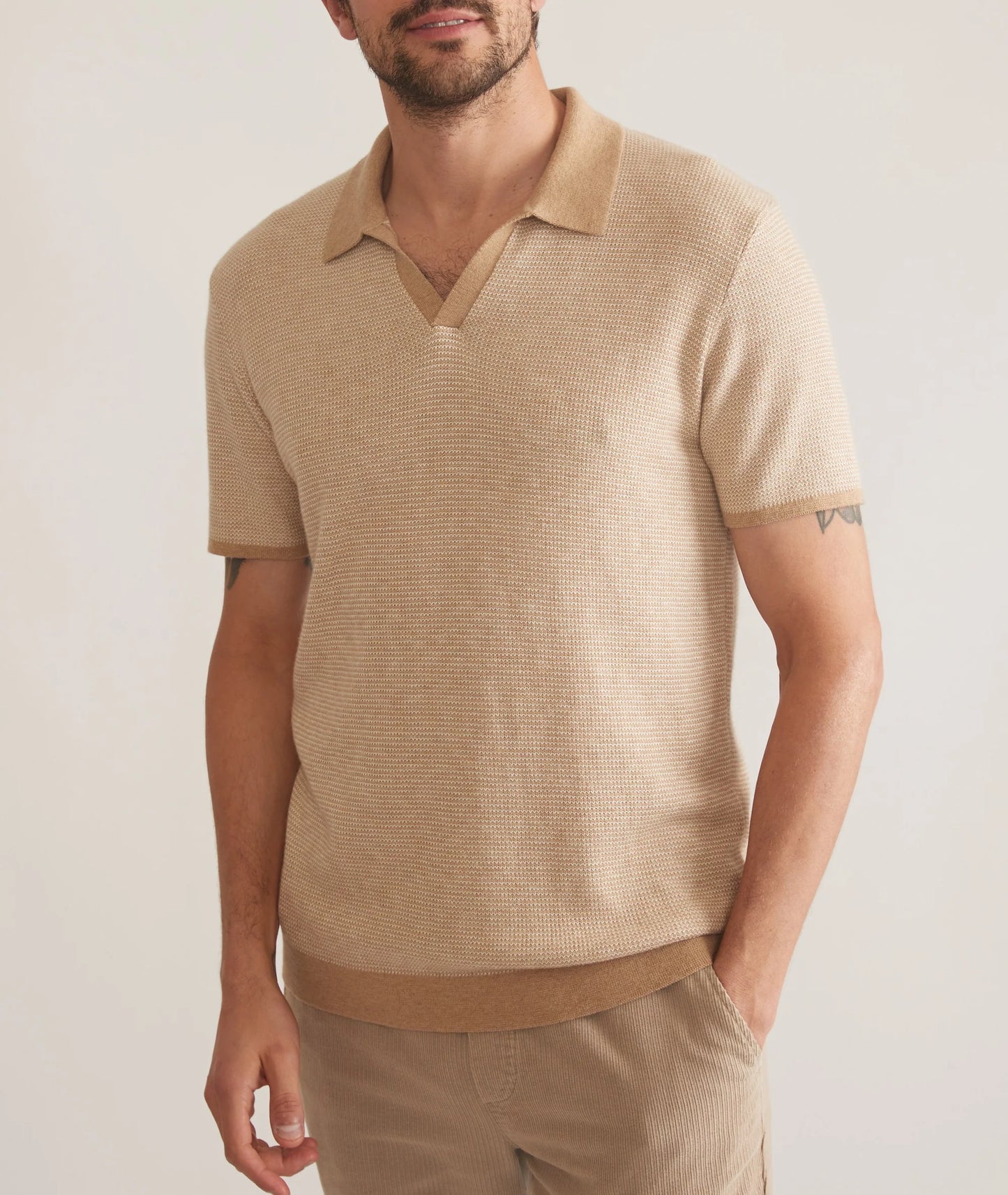 Marine Layer - MARINE LAYER LIAM SWEATER POLO IN SABLE AND IVORY - Rent With Thred