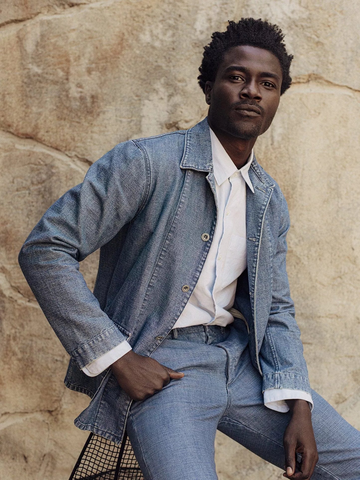 Buck Mason - BUCK MASON CANVAS WORK JACKET IN LIGHT WASH INDIGO - Rent With Thred