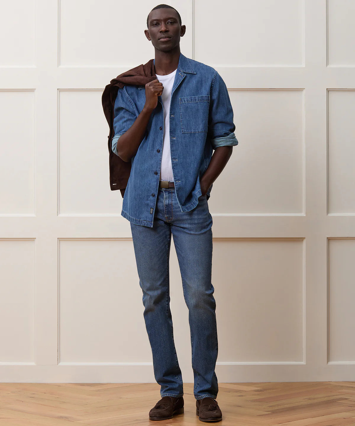 TODD SNYDER DENIM CAMP COLLAR OVERSHIRT WASHED INDIGO