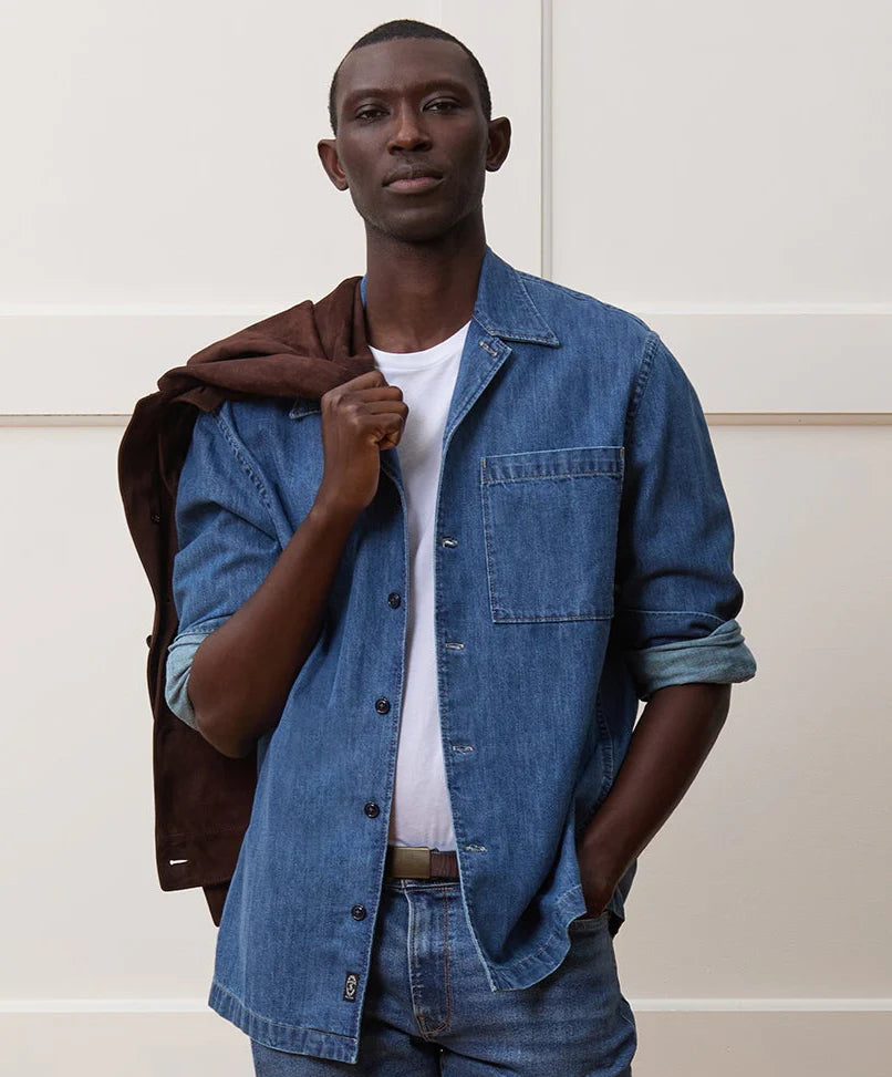 TODD SNYDER DENIM CAMP COLLAR OVERSHIRT WASHED INDIGO