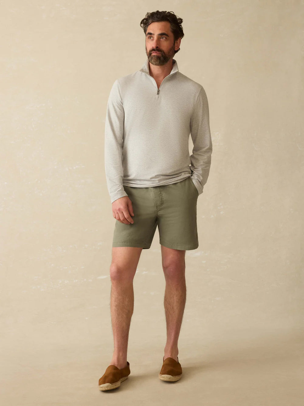 Faherty - FAHERTY MOVEMENT QUARTER ZIP IN GREY COVE STRIPE - Rent With Thred