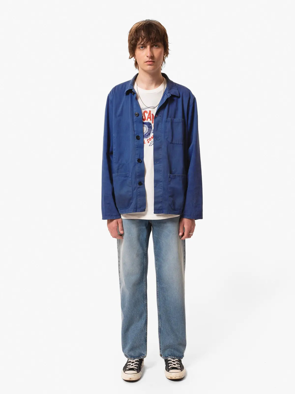 Nudie Jeans - NUDIE JEANS BUDDY HERRINGBONE CHORE JACKET IN BLUE - Rent With Thred