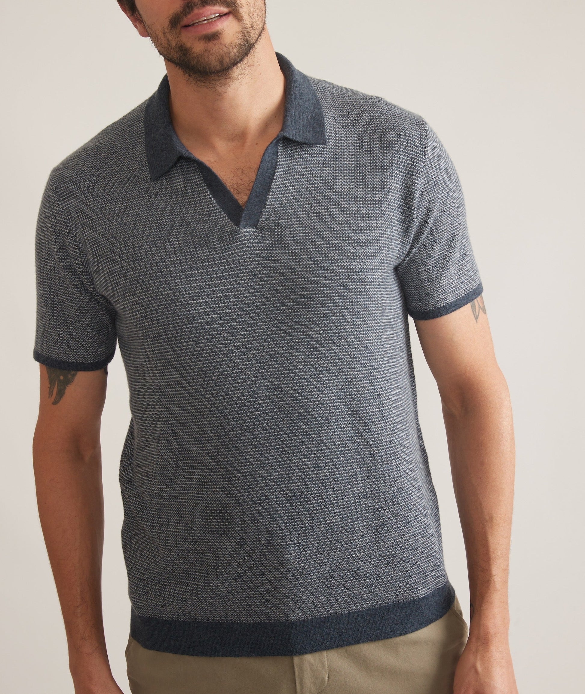 Marine Layer - MARINE LAYER LIAM SWEATER POLO IN DARK INDIGO/MISTY HEATHER - Rent With Thred