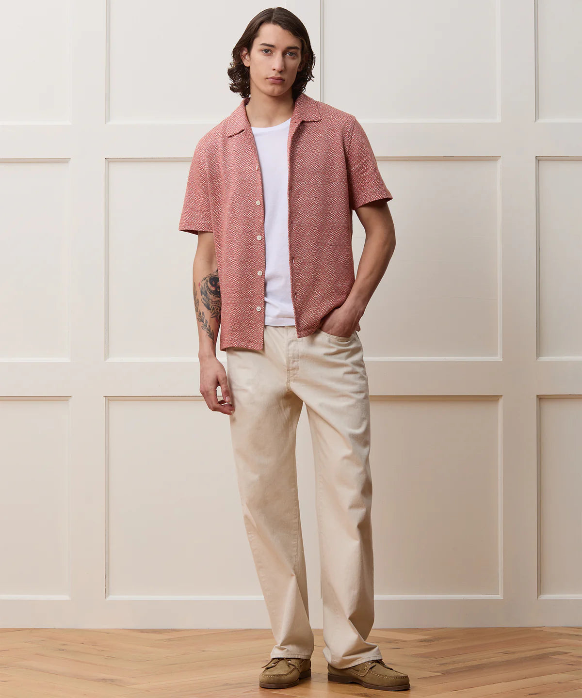 Todd Snyder - TODD SNYDER JACQUARD LINEN-COTTON POLO IN RUSTIC ORANGE - Rent With Thred