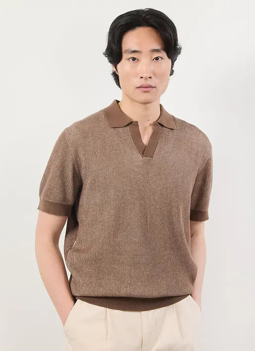 Percival - PERCIVAL TIVOLI COTTON KNITTED POLO IN BROWN - Rent With Thred