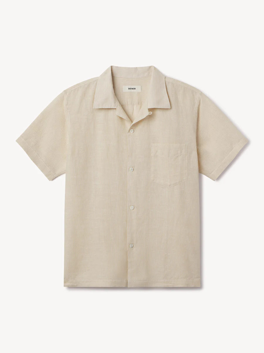 Buck Mason - BUCK MASON BREEZE COTTON LINEN S/S CAMP SHIRT IN NATURAL/OCHRE CUT STRIPE - Rent With Thred