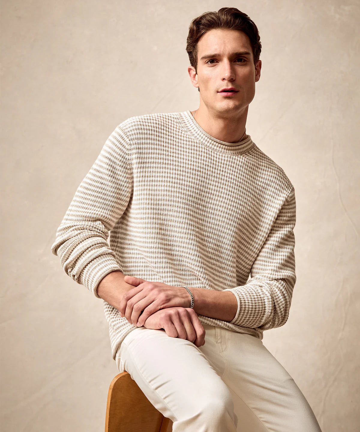 Todd Snyder - TODD SNYDER LINEN-COTTON CREWNECK IN BISQUE - Rent With Thred