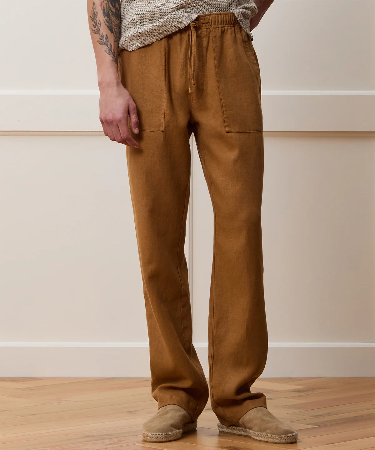 TODD SNYDER STRAIGHT FIT LINEN BEACH PANT IN GOLDEN ROD