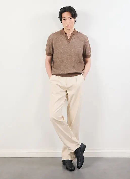 Percival - PERCIVAL TIVOLI COTTON KNITTED POLO IN BROWN - Rent With Thred