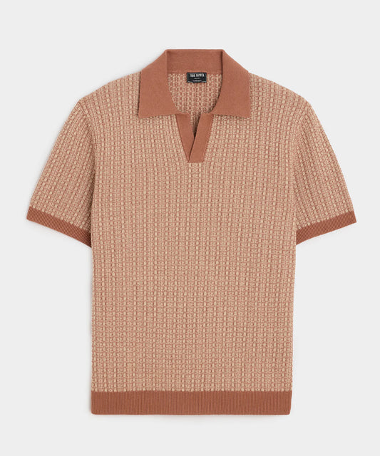 Todd Snyder - TODD SNYDER LINEN GEOMETRIC MONTAUK SWEATER POLO IN BAJA DUNES - Rent With Thred