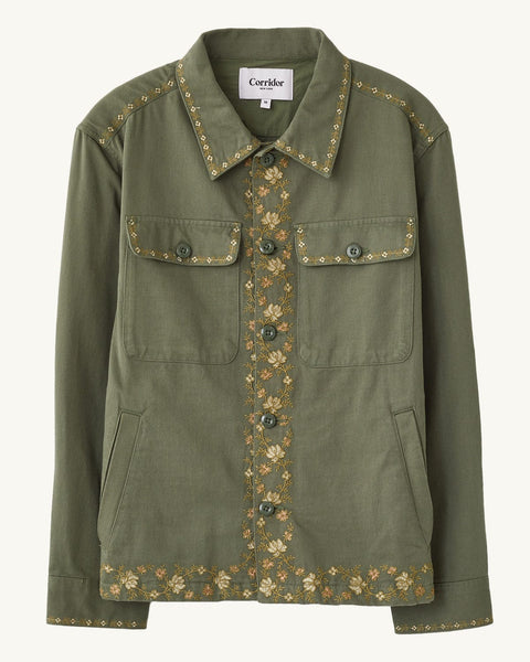 Corridor - CORRIDOR EMBROIDERED MILITARY JACKET IN OLIVE - Rent With Thred