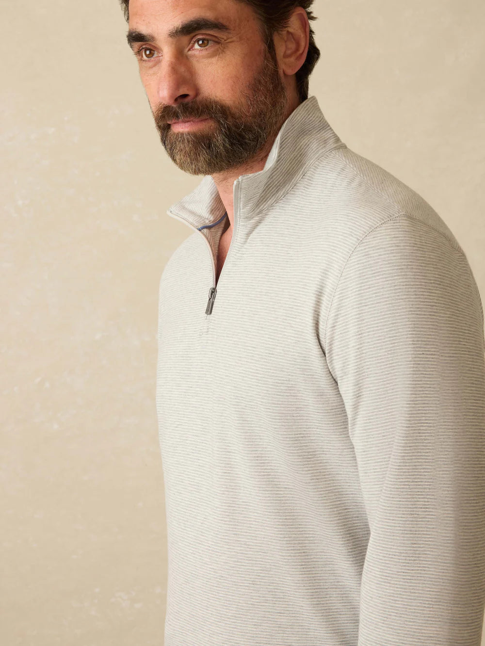 Faherty - FAHERTY MOVEMENT QUARTER ZIP IN GREY COVE STRIPE - Rent With Thred