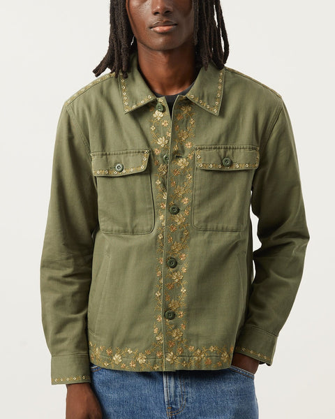 Corridor - CORRIDOR EMBROIDERED MILITARY JACKET IN OLIVE - Rent With Thred