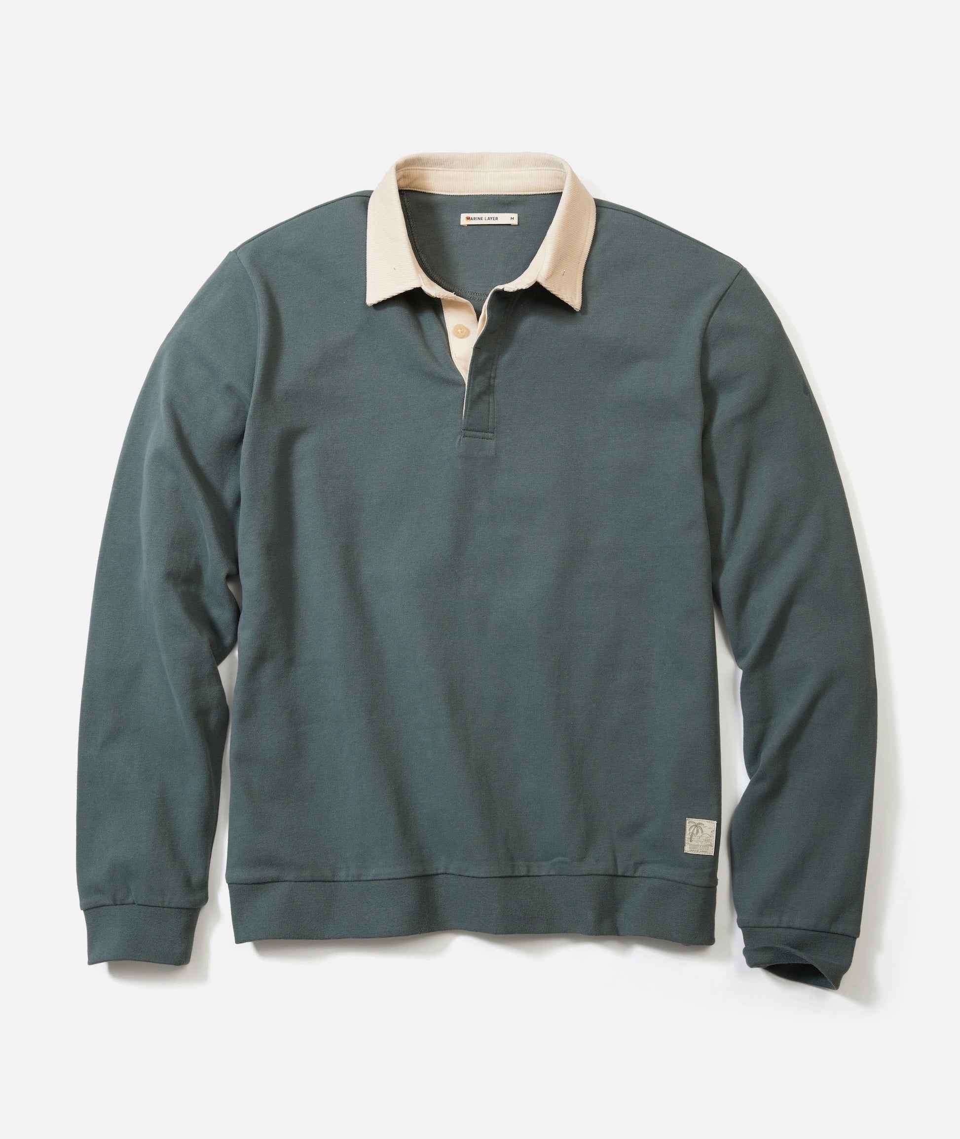 Marine Layer - MARINE LAYER SUEDED RUGBY POLO IN BALSAM GREEN - Rent With Thred