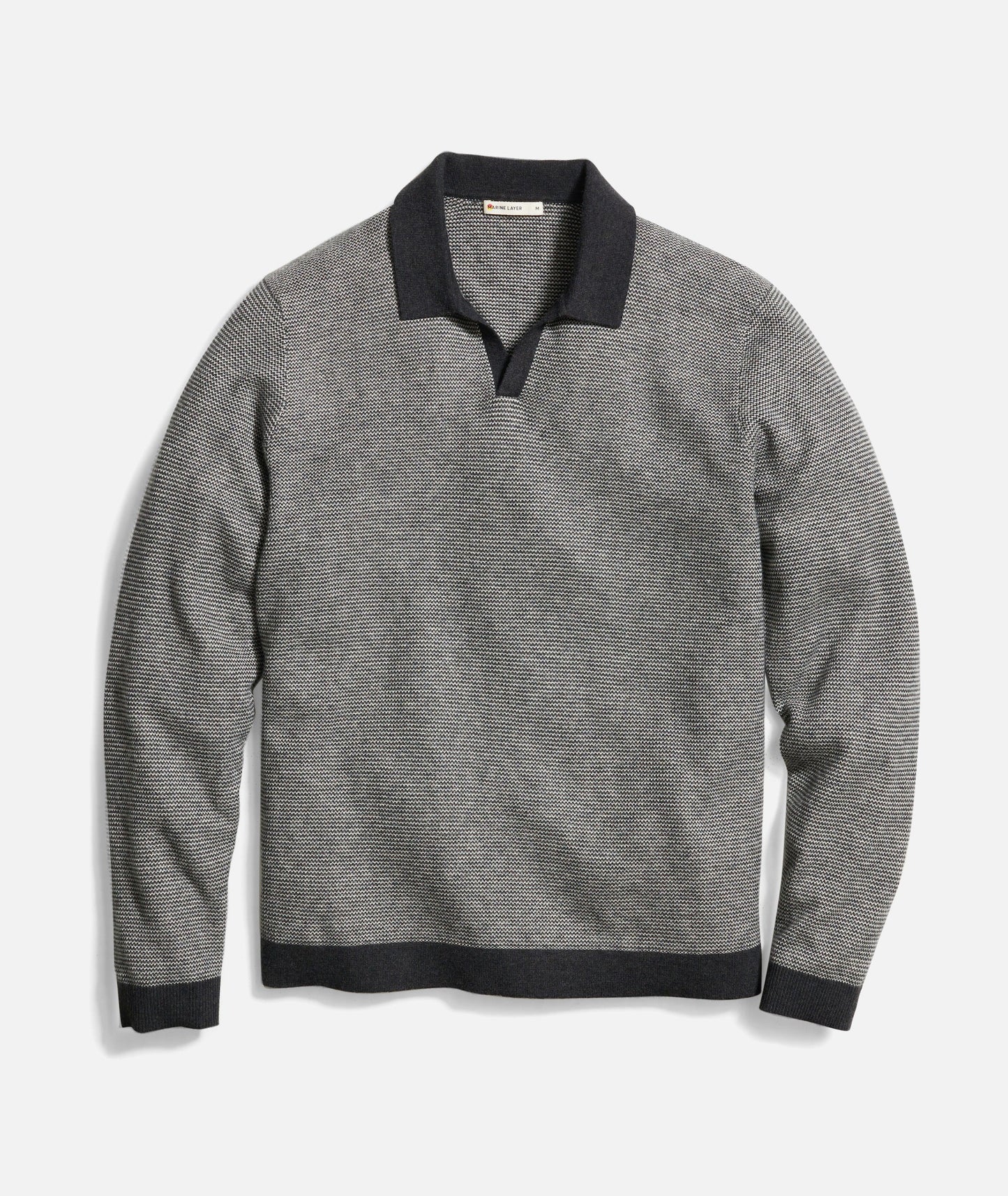 Marine Layer - MARINE LAYER LIAM SWEATER POLO IN BLACK OYSTER/PEARL GREY - Rent With Thred
