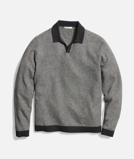 Marine Layer - MARINE LAYER LIAM SWEATER POLO IN BLACK OYSTER/PEARL GREY - Rent With Thred