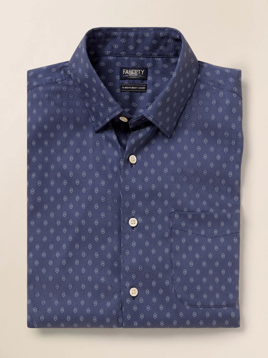 Faherty - FAHERTY MOVEMENT SS SHIRT IN NAVY DUSK DIAMOND - Rent With Thred