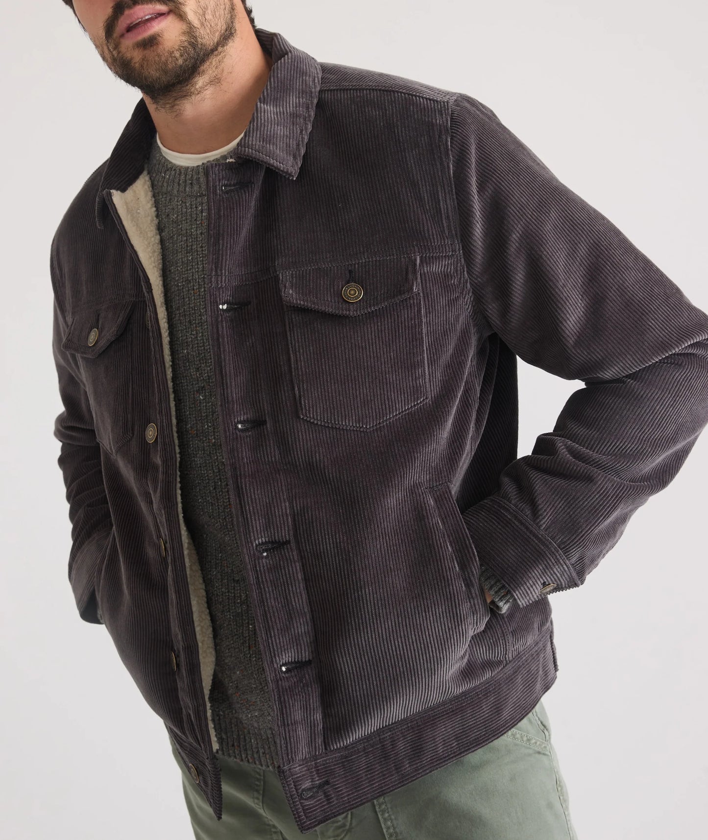 Marine Layer - MARINE LAYER BOISE CORDUROY TRUCKER IN FADED BLACK - Rent With Thred