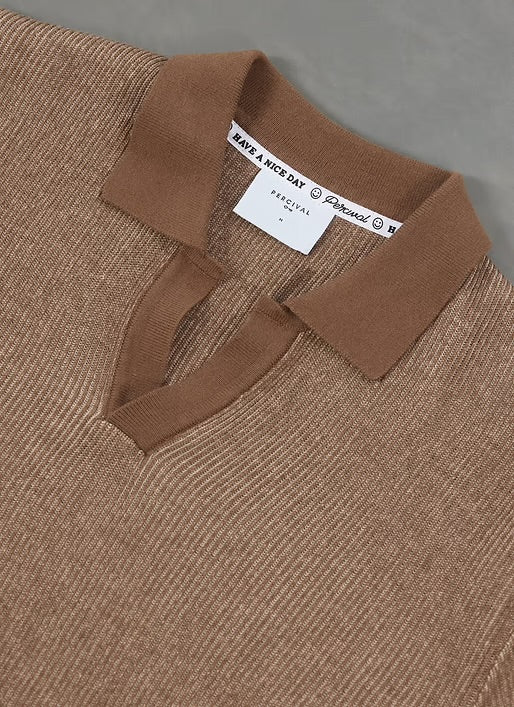 Percival - PERCIVAL TIVOLI COTTON KNITTED POLO IN BROWN - Rent With Thred