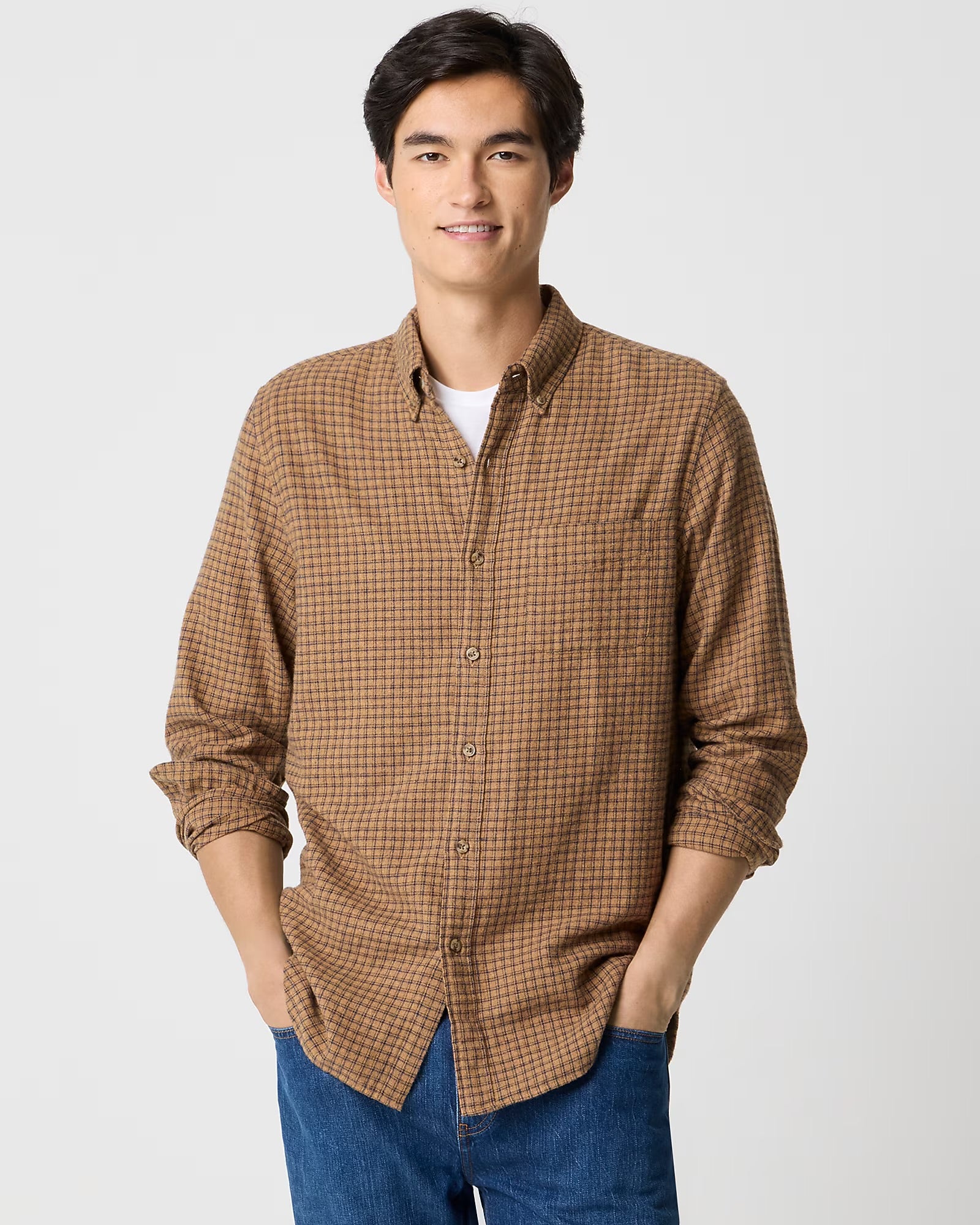 J. Crew - J.CREW BRUSHED TWILL SHIRT IN HEATHER CAMEL MULTI - Rent With Thred