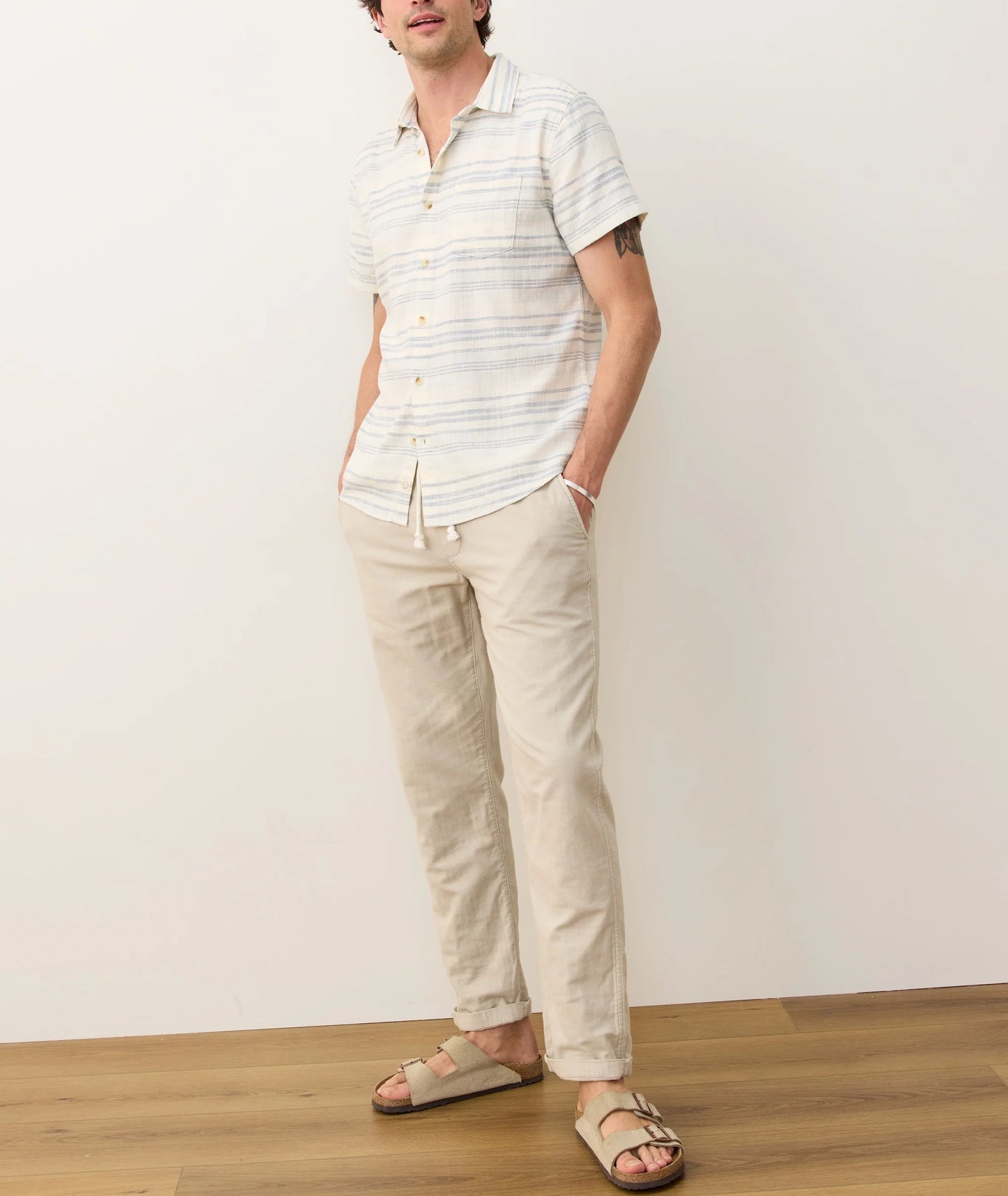 Marine Layer - MARINE LAYER STRETCH SELVAGE SHORT SLEEVE SHIRT IN COOL BAJA STRIPE - Rent With Thred