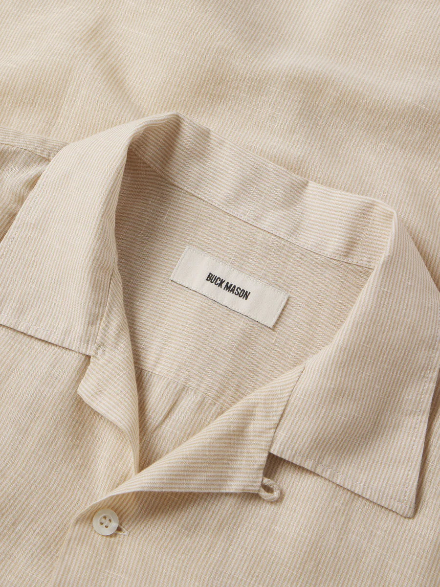 Buck Mason - BUCK MASON BREEZE COTTON LINEN S/S CAMP SHIRT IN NATURAL/OCHRE CUT STRIPE - Rent With Thred