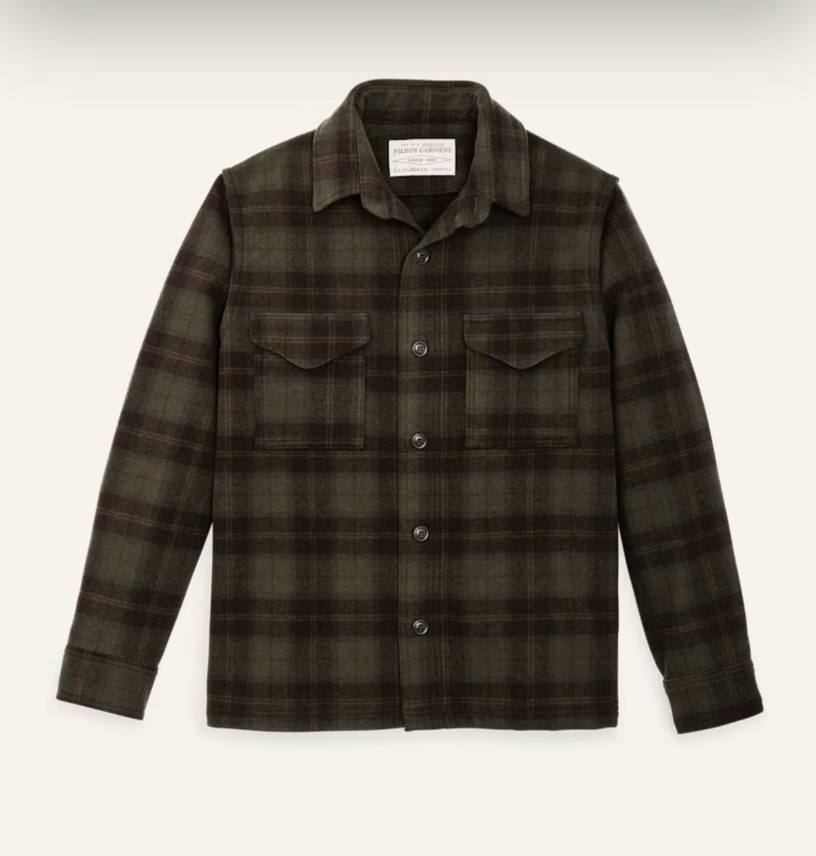 Filson - FILSON WOOL JAC-SHIRT IN OLIVE AND BROWN PLAID - Rent With Thred