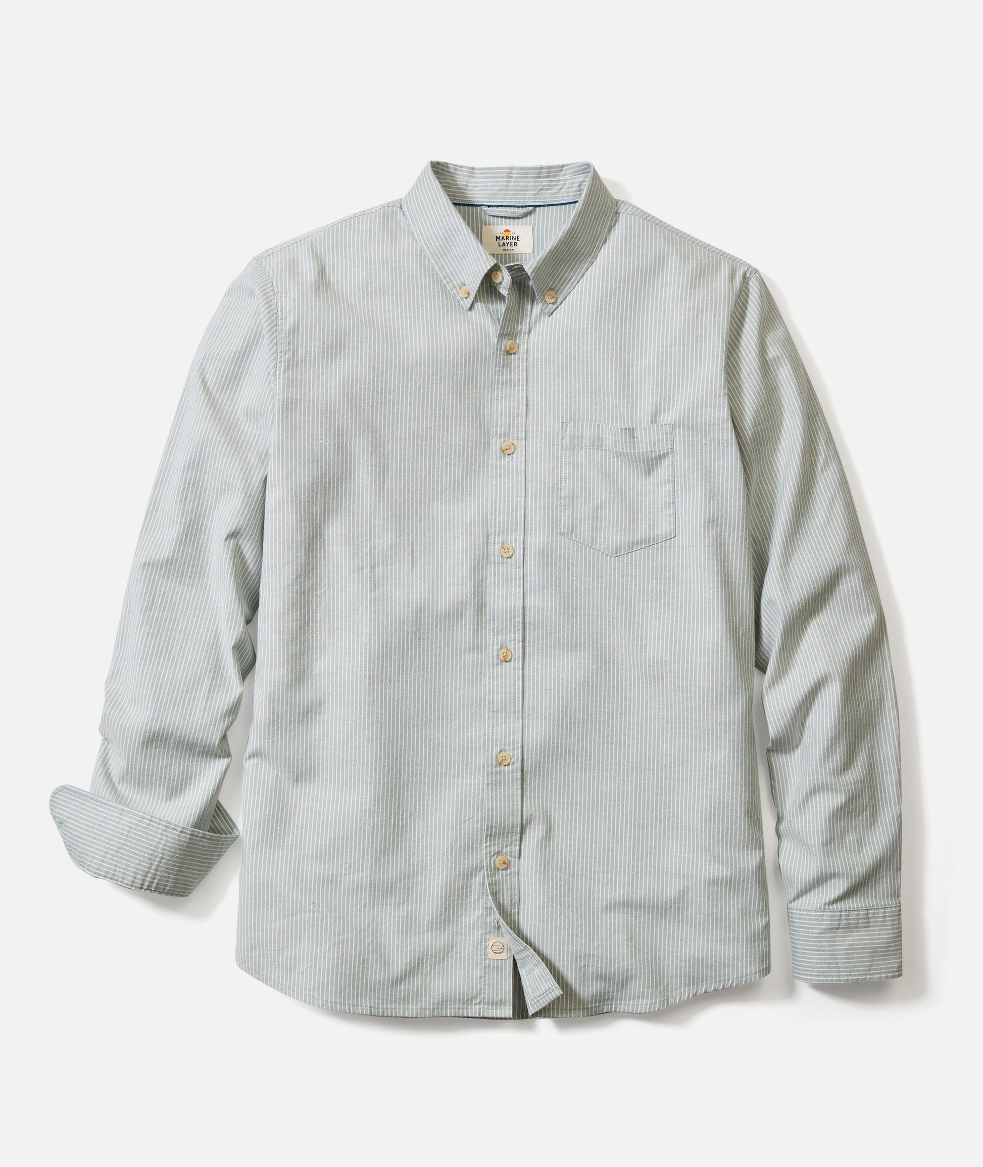 Marine Layer - MARINE LAYER CALIFORNIA OXFORD SHIRT IN DEEP SEA STRIPE - Rent With Thred