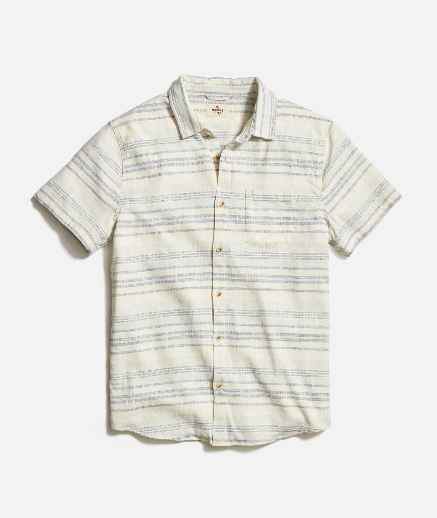 Marine Layer - MARINE LAYER STRETCH SELVAGE SHORT SLEEVE SHIRT IN COOL BAJA STRIPE - Rent With Thred