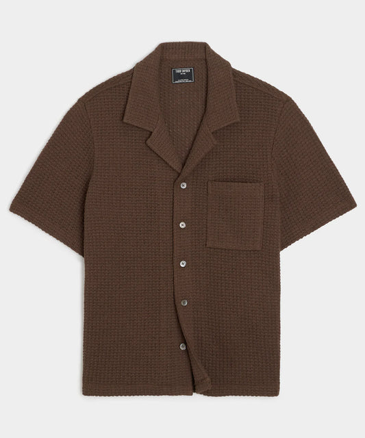 Todd Snyder - TODD SNYDER RELAXED TEXTURED CABANA POLO IN CIGAR - Rent With Thred