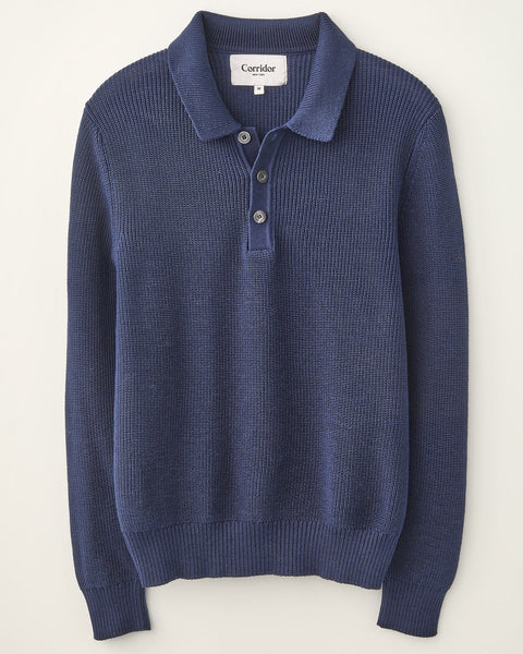 Corridor - CORRIDOR LONG SLEEVE SLOUCHY POLO IN NAVY - Rent With Thred
