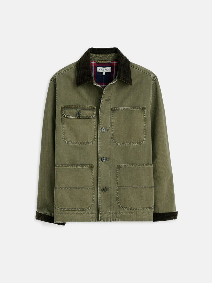 Alex Mill - ALEX MILL LINED WORK JACKET IN COTTON HERRINGBONE FIELD OLIVE - Rent With Thred