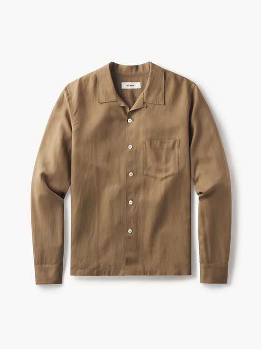 Buck Mason - BUCK MASON DRAPED LINEN CAMP SHIRT IN TEAK - Rent With Thred