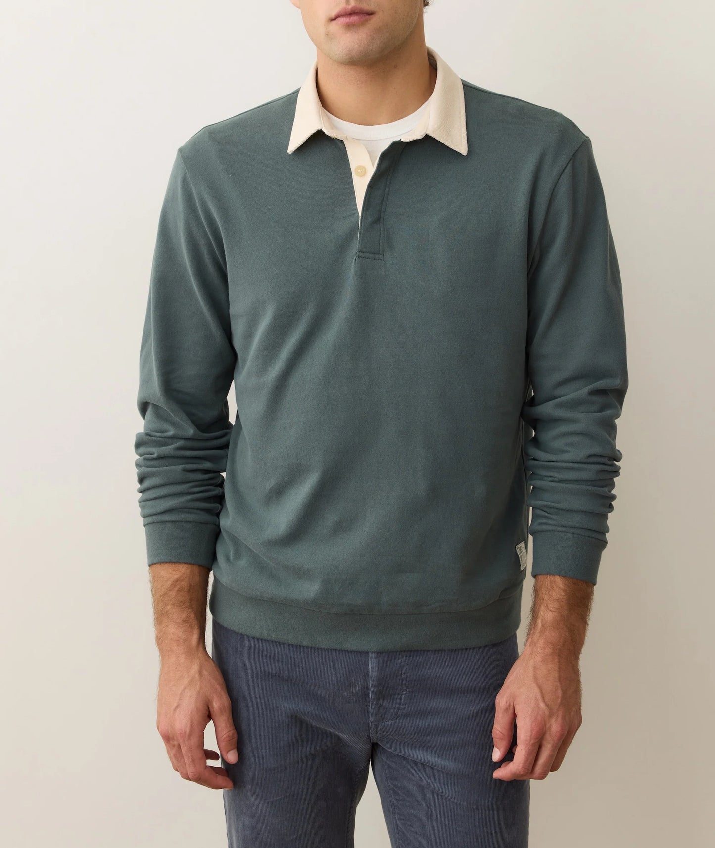 Marine Layer - MARINE LAYER SUEDED RUGBY POLO IN BALSAM GREEN - Rent With Thred