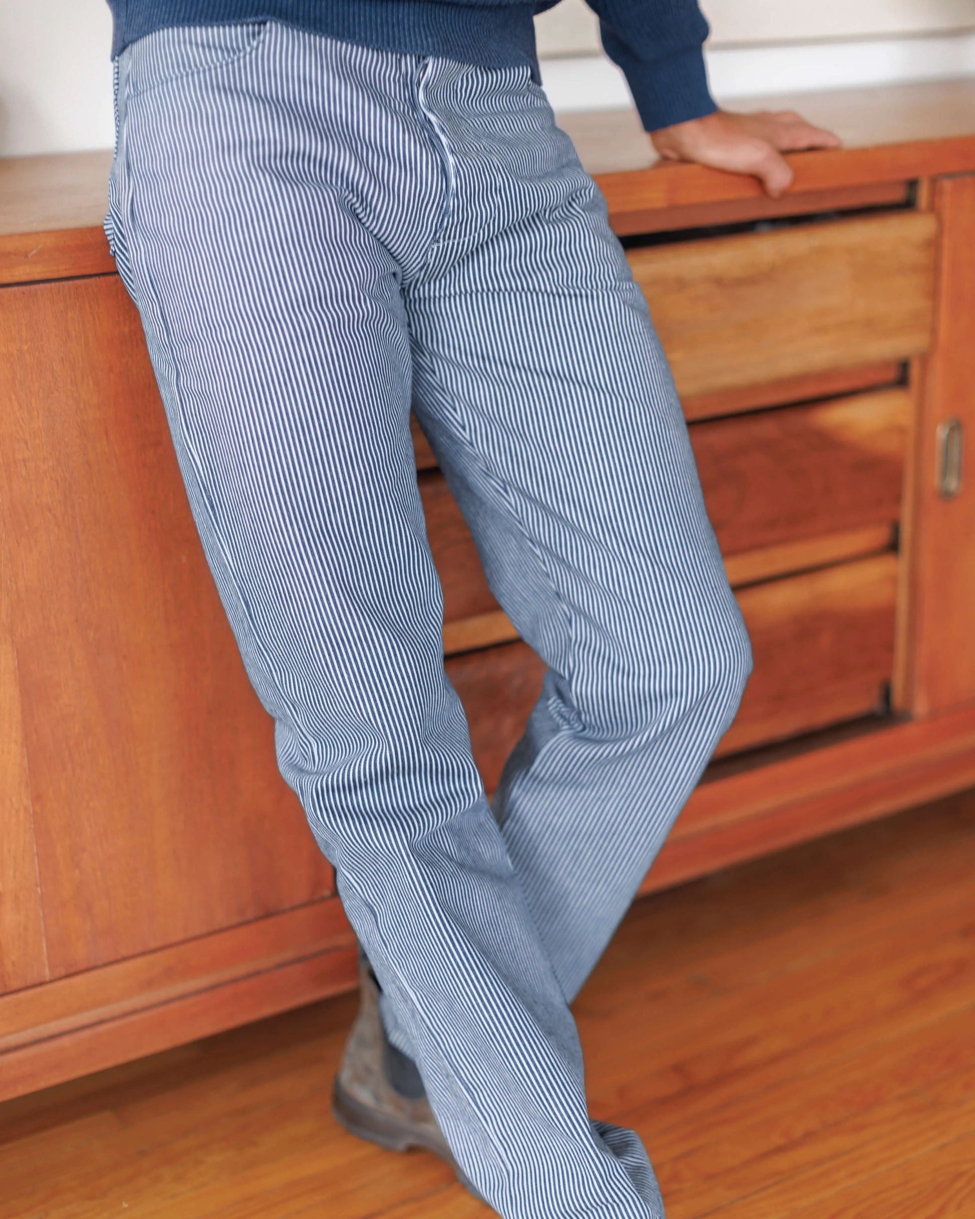 Alex Crane - ALEX CRANE DENIM CHAM PANTS IN INDIGO LINES - Rent With Thred