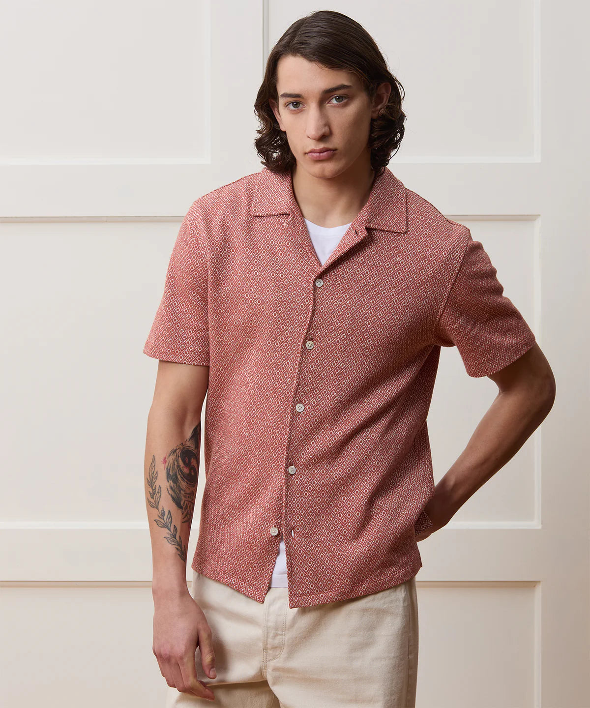 Todd Snyder - TODD SNYDER JACQUARD LINEN-COTTON POLO IN RUSTIC ORANGE - Rent With Thred