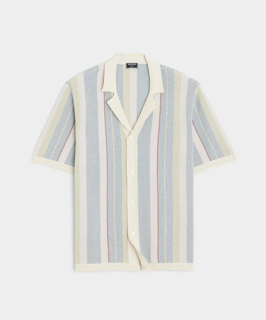 Todd Snyder - TODD SNYDER COTTON SILK STRIPE BUNGALOW POLO IN DUSTY LAVENDER - Rent With Thred