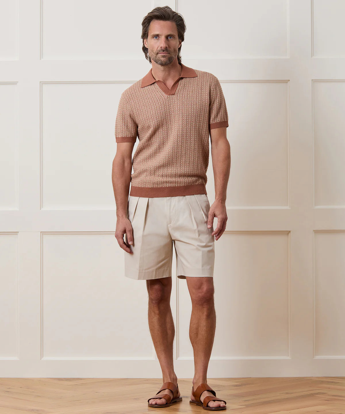 Todd Snyder - TODD SNYDER LINEN GEOMETRIC MONTAUK SWEATER POLO IN BAJA DUNES - Rent With Thred