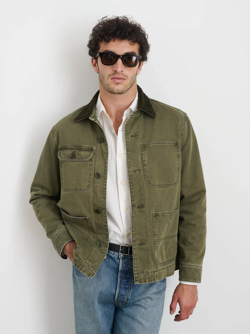 Alex Mill - ALEX MILL LINED WORK JACKET IN COTTON HERRINGBONE FIELD OLIVE - Rent With Thred