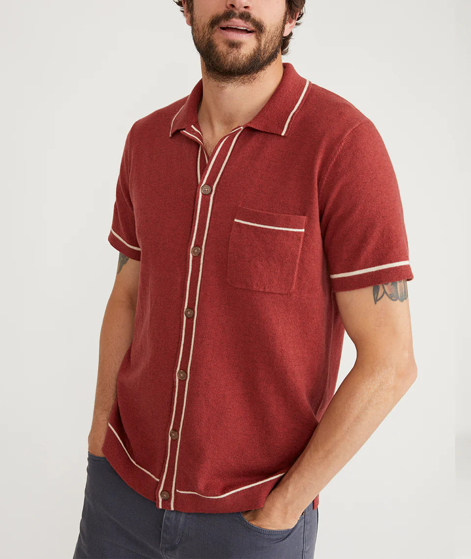 Marine Layer - MARINE LAYER WYATT TIPPED SWEATER BUTTON DOWN IN CHILI - Rent With Thred