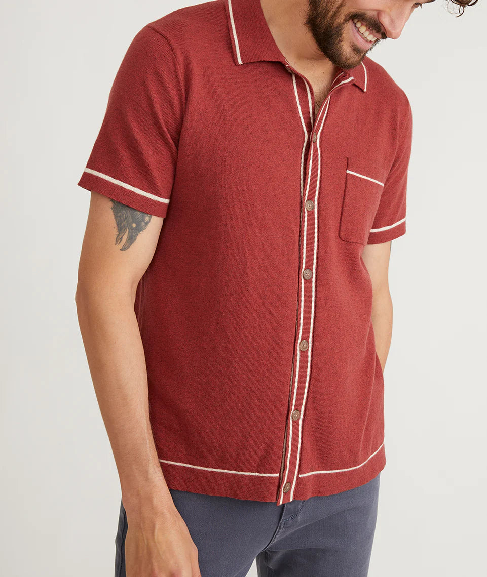 Marine Layer - MARINE LAYER WYATT TIPPED SWEATER BUTTON DOWN IN CHILI - Rent With Thred