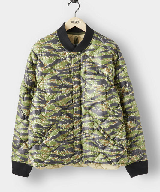 Todd Snyder - TODD SNYDER JAPANESE QUILTED DOWN SNAP BOMBER JACKET IN TIGER CAMO - Rent With Thred