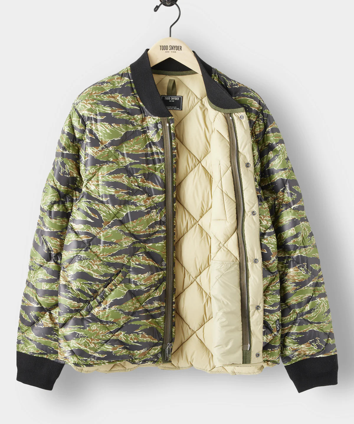 Todd Snyder - TODD SNYDER JAPANESE QUILTED DOWN SNAP BOMBER JACKET IN TIGER CAMO - Rent With Thred