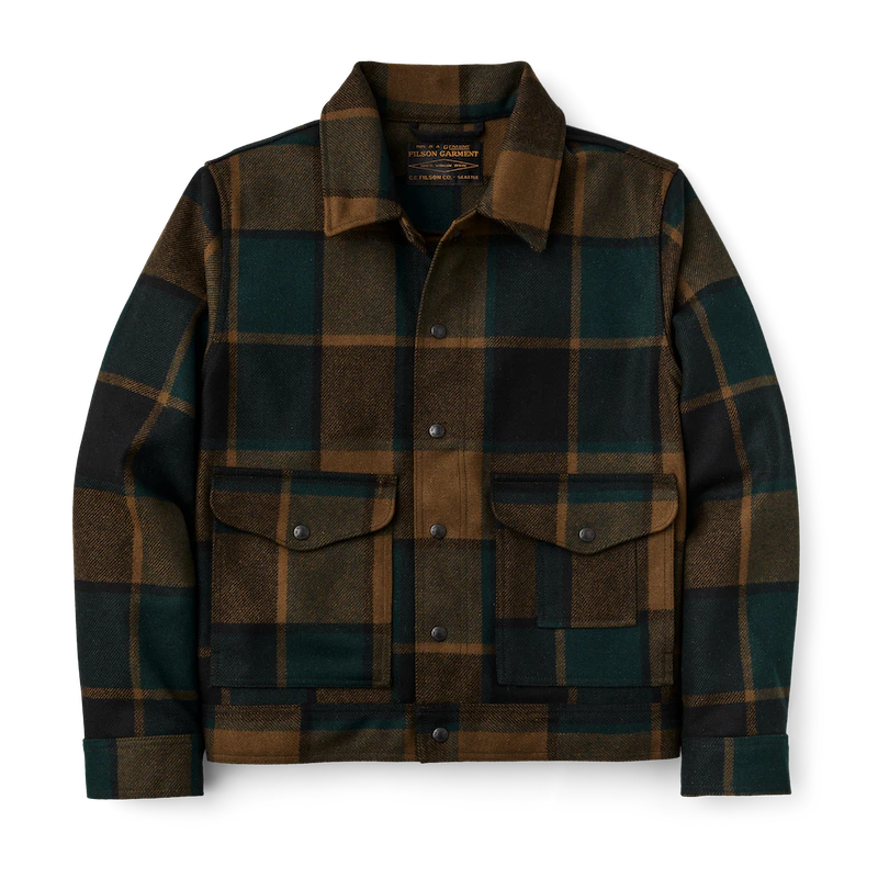 FILSON MACKINAW WOOL WORK JACKET IN PINE BLACK PLAID